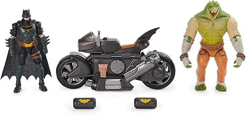 DC Comics, Batman - Paquete de batalla transformable de Batcycle con figura de acción exclusiva de cocodrilo asesino de 4 pulgadas y Batman,