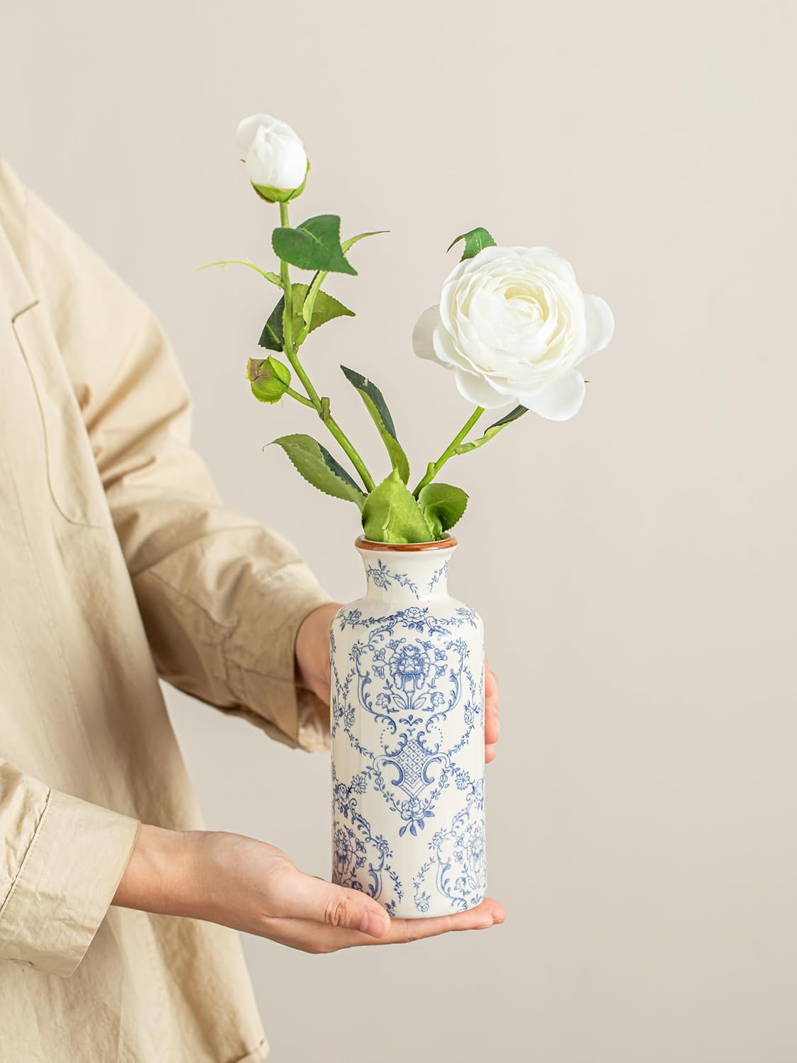 Blue and White Ceramic Vase 3 Piece Set,Vintage Blue Ceramic Flower Vesse,Farmhouse Decor, Home Decorative Vase, Vases for Your Kitchen, Bedroom, Office, Living Room (VASE SET-01) - Image 5