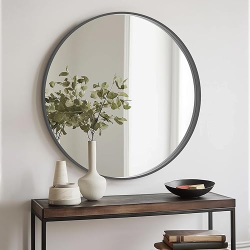 Miniatura 7 de HOMECOOKIN Espejo redondo de madera, espejo redondo de pared de baño de 31 pulgadas, espejos circulares para decoración de pared, tocador, sala de