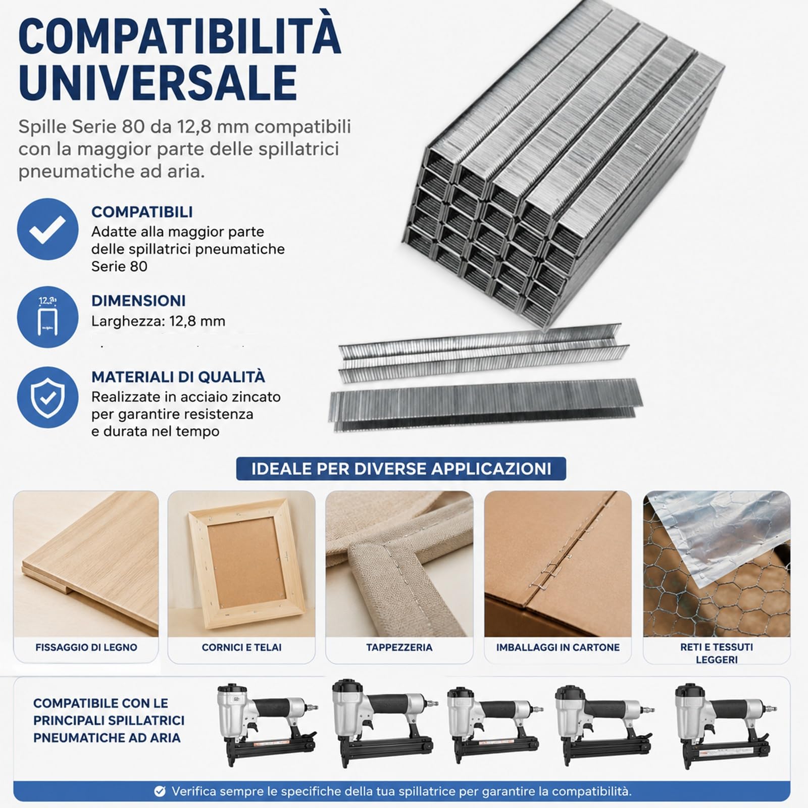 Topolenashop 5000 Spille Serie 80 per Spillatrici Pneumatiche 12,8 x 16 mm – Graffe in Acciaio Galvanizzato per Tappezzeria, Legno, Tessuti, Imbottiture e Falegnameria | 8016