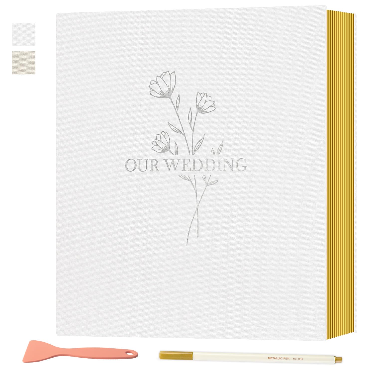 Lanpn Album fotografico autoadesivo per matrimonio, 80 pagine, in lino, pagine magnetiche adesive fai da te, contiene 15 x 10 cm, 17 x 12 cm, A4, A5, per foto di matrimonio (grande, 40 fogli, bianco)