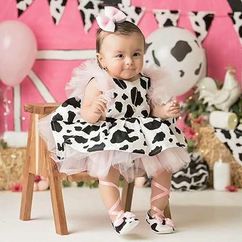 Miniatura 6 de Mameluco para bebés y niñas pequeñas, ropa de tul con estampado de vaca, ropa de tul para recién nacidos, sin mangas, tutú para niña (multicolor,