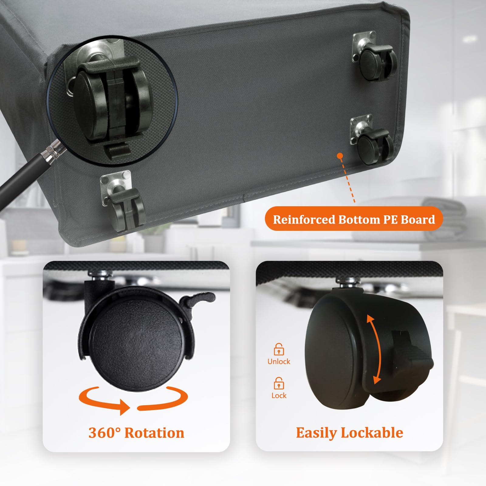 40L Wäschekorb Schmal, Faltbarer Wäschesammler mit Rollen, Klein Wäschebox mit Griff, Tragbar Wäschekorb Stoff, Schlank Aufbewahrungskorb, Wäschetonne für Badezimmer, Schlafsäle, Dunkelgrau - 4