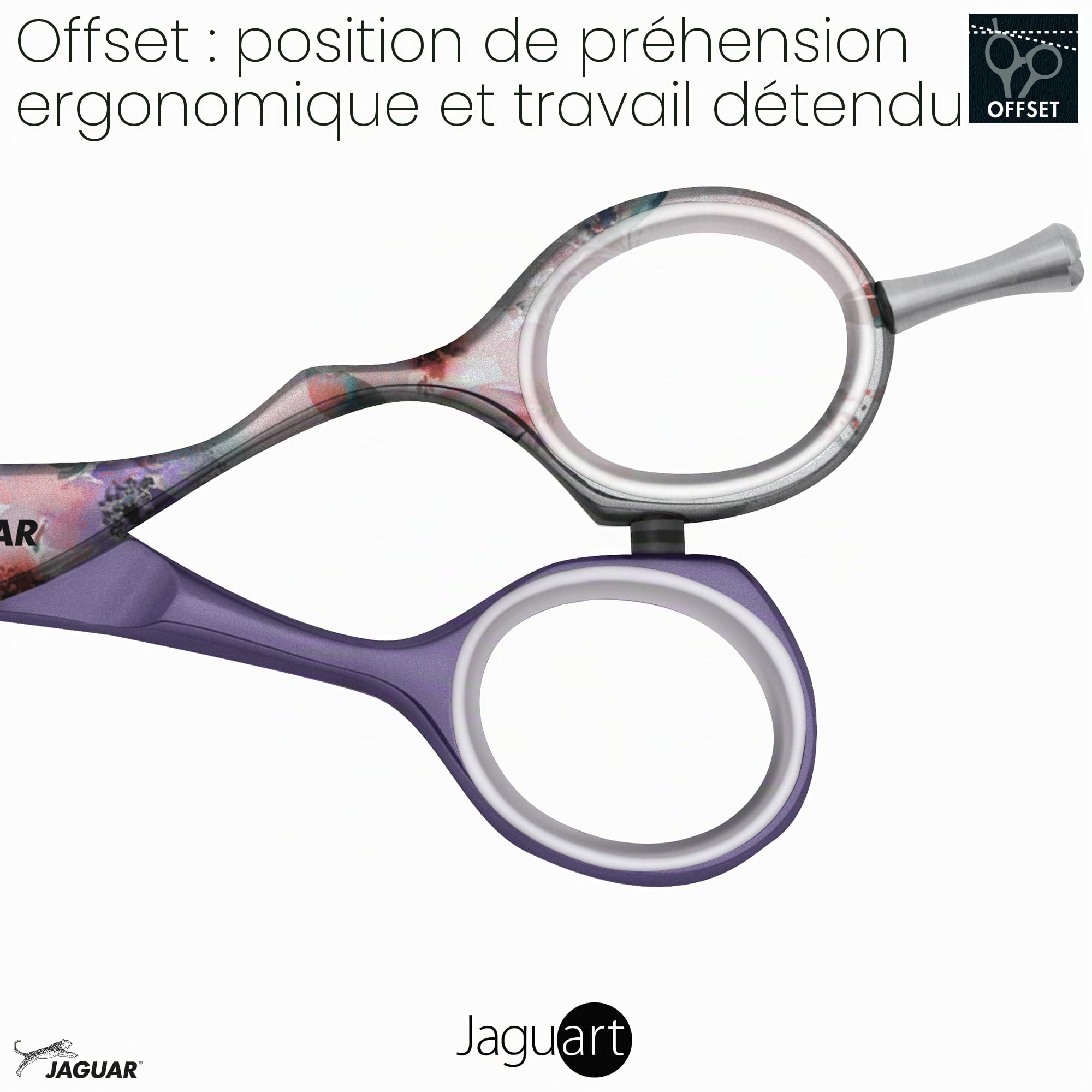 JAGUAR Ciseaux à cheveux JaguART MAGIC GARDEN 5.5" | Ciseaux de coiffeur en design offset | Revêtement high-tech anti-allergénique et résistant en qualité photo | Fabriqués en Allemagne