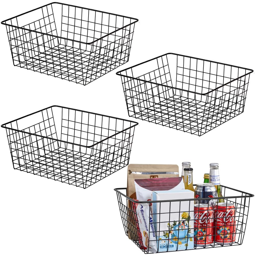 Aeggplant Kitchen Wire Baskets Farmhouse Decor Metal Food Storage Organizer,Household Refrigerator Bin with Built-in Handles for Cabinets,Pantry,