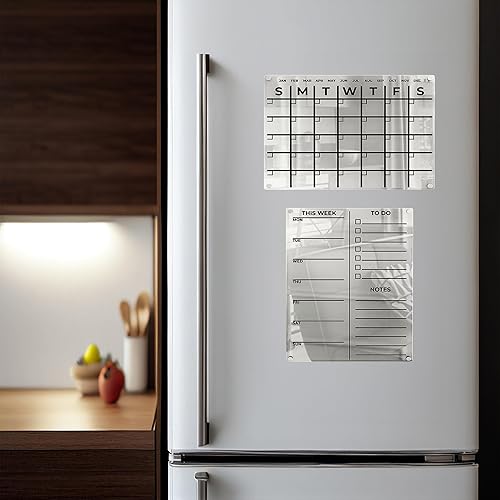 Miniatura 4 de Calendario acrílico para refrigerador, 2 juegos de calendario transparente para refrigerador con 6 marcadores brillantes, calendario magnético