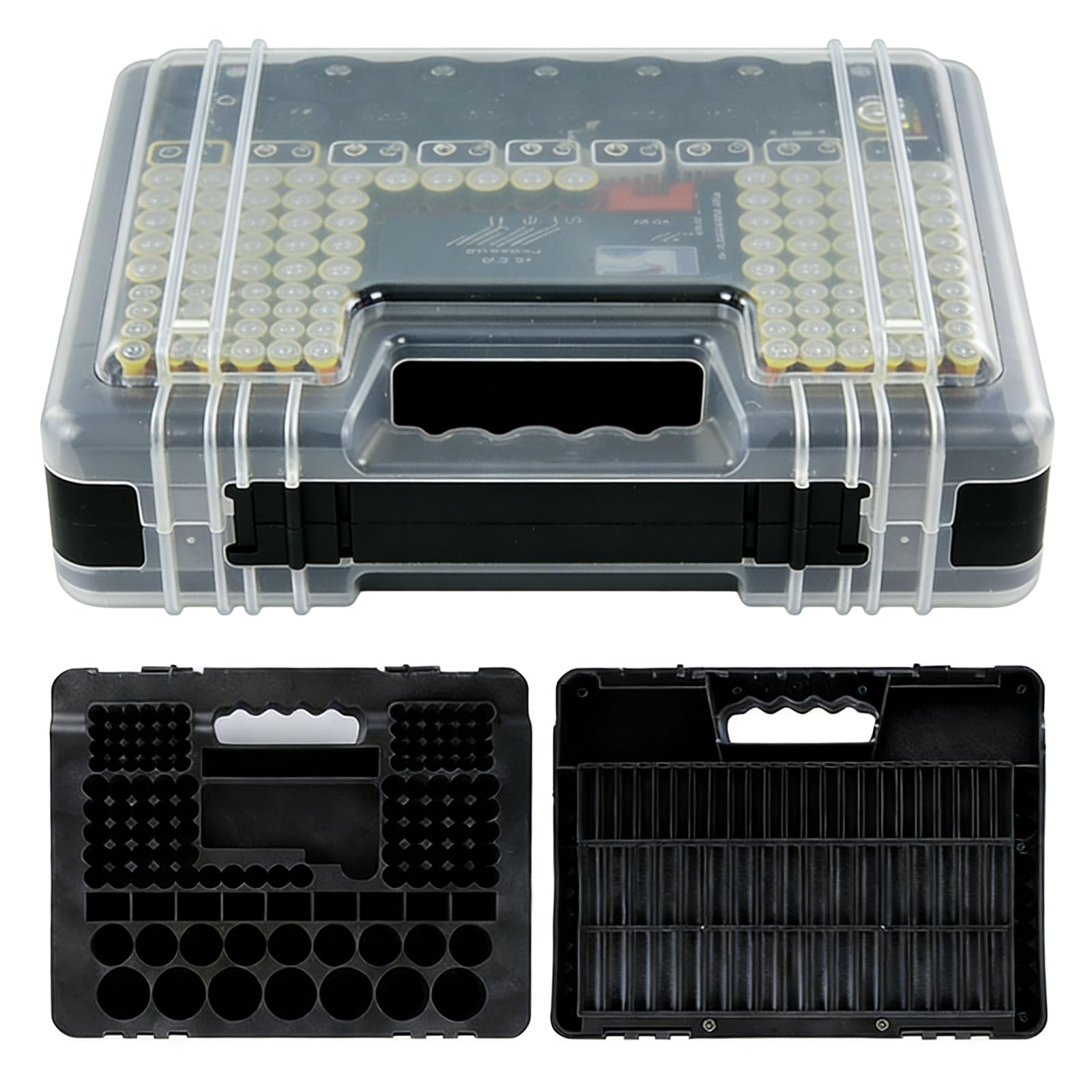 Scatola per batterie con tester 239 pezzi organizer compatibile AAA AA C D 9V nera