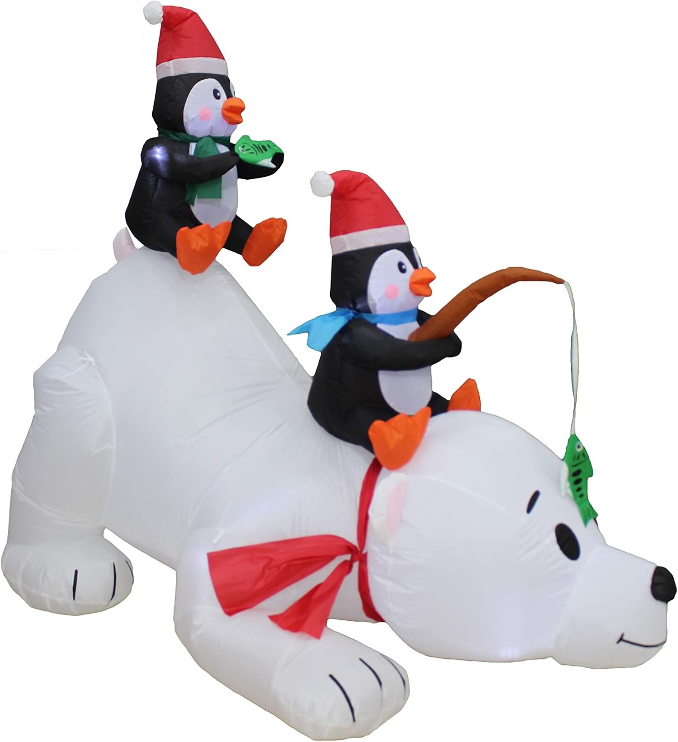 6 FT Lighted Christmas Inflatable Penguins Fishing on Polar Bear – Outdoor Indoor Holiday Decoration with Built-in LED Lights Self-Inflating Blower Blow-Up Lawn Yard Display for Home Family Décor