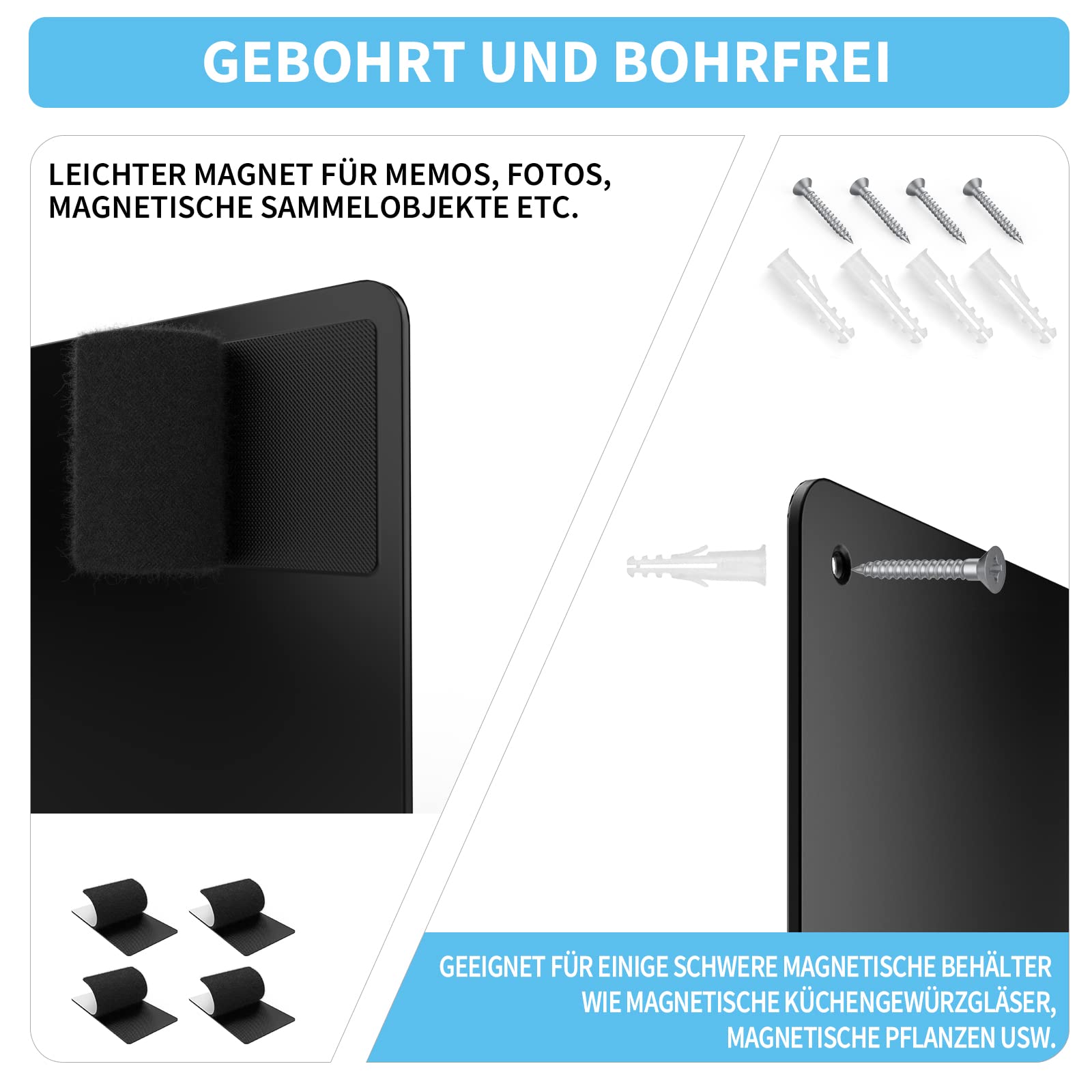 2 PACK 43.5 x 30 cm Schwarzes Metall Magnettafel - Magnetwand zum Anzeigen von Magnetbuchstaben, Zahlen, Tieren, Gedichten, Gewürzdosen, Notizen, Fotos, geeignet für küche, Kabine, Schrank