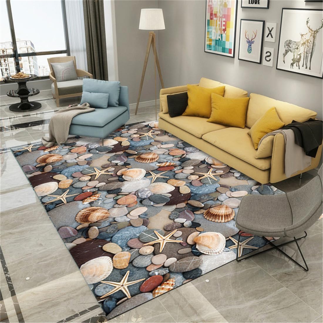 Tapis antidérapant et résistant aux taches 300x400 cm gris design étoile de mer