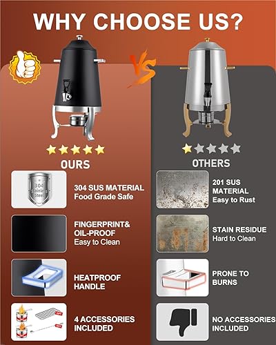 Miniatura 2 de Urna de café con soporte para combustible, dispensadores de bebidas de acero inoxidable de 3.2 galones12L para café, té, agua caliente, dispensador