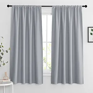 RYB HOME Blackout Curtains for Small Window, Thermal Insulated Kitchen Curtains and Drapes Rod Pocket Room Darkening Shades for Studio Dorm Loft, Silver Grey, W42 x L63 inch, 2 Panels