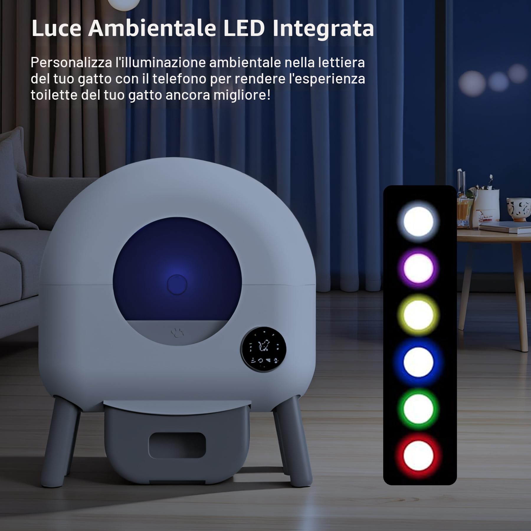 Lettiera Gatto Autopulente,Lettiera Autopulente per Gatti, Grande Capacità 76 Litri, Tipo Chiuso/Inodore/Illuminazione Ambientale, Lettiera Automatica per Gatti adatto per Più Gatti