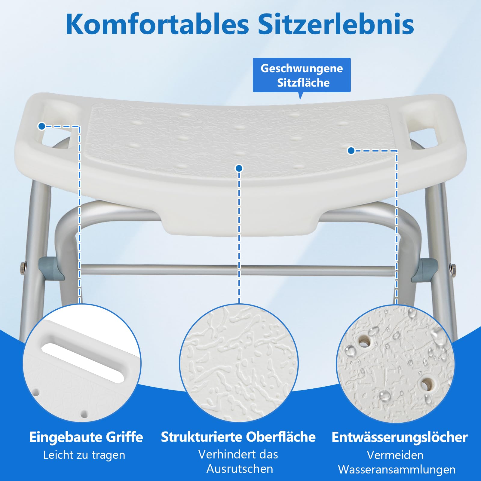 COSTWAY Duschhocker klappbar, Duschstuhl 49-52,5 cm höhenverstellbar, Duschbank Bad bis 150 kg belastbar, Badhocker mit rutschfesten Gummifüßen, Duschhilfe Duschsitz für Senioren (Weiß)