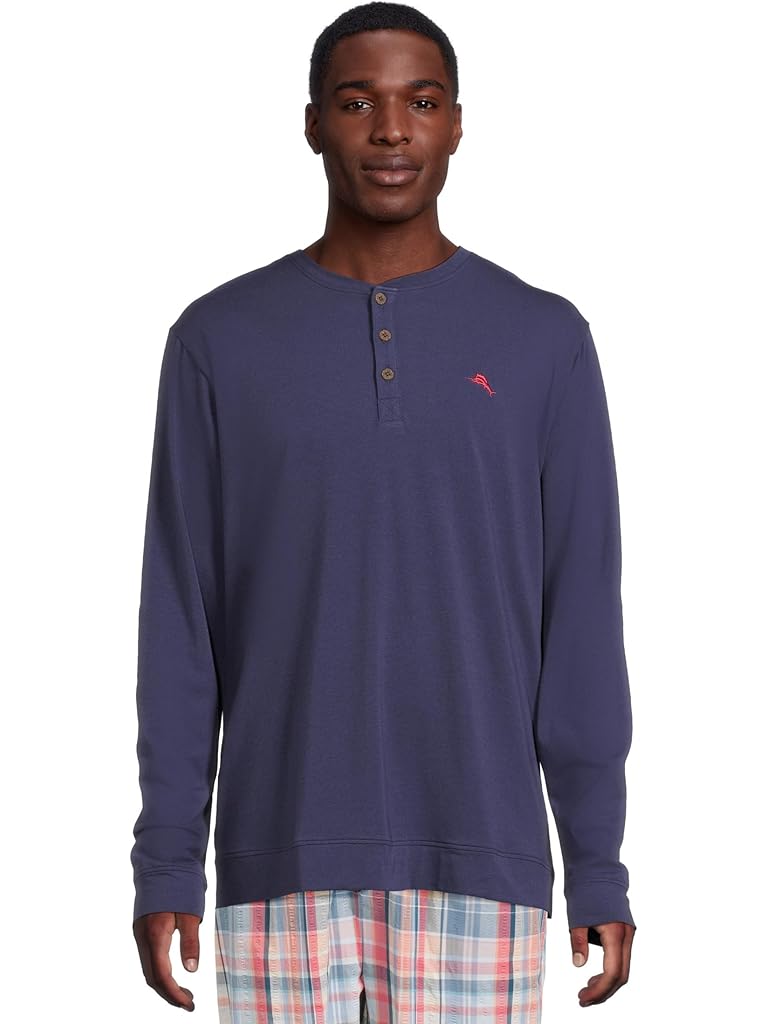 Navy Tommy Bahama Knit Long Sleeve Henley Top