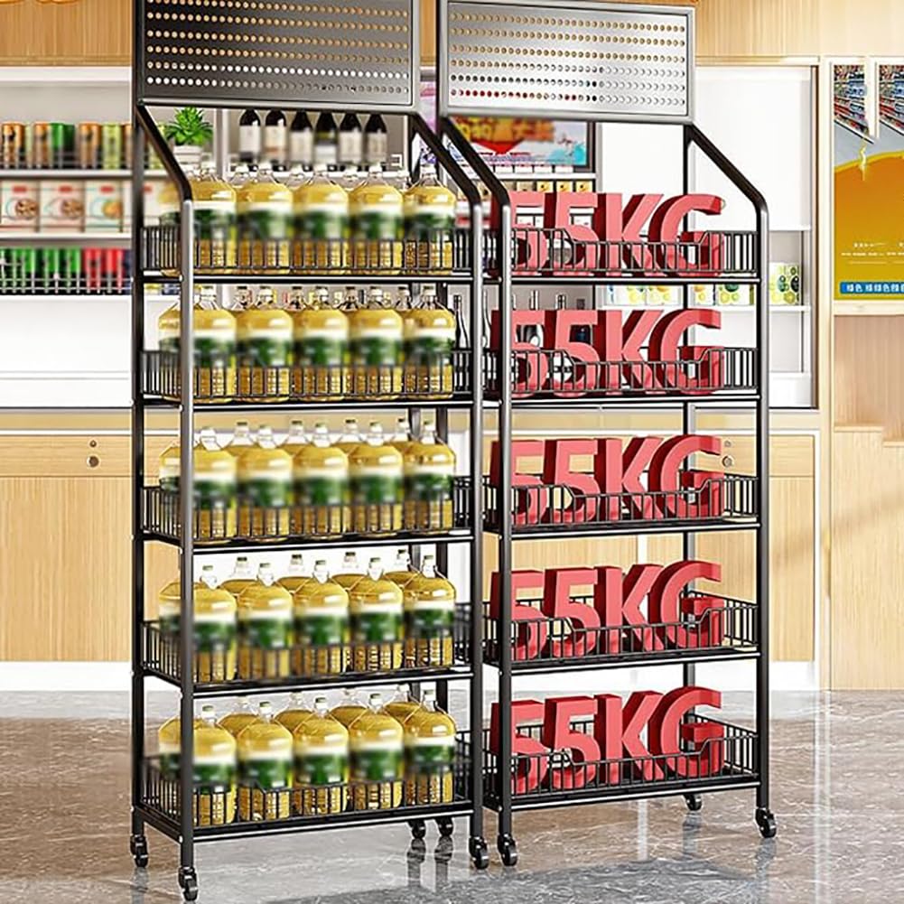 Carrito de metal con ruedas 15 Hoo 4 5 niveles ack Display Stand Market Soporte de ventas Chip Estante portátil Diseño Blanco Negro Tamaño: 60 x 27 x 140 cm