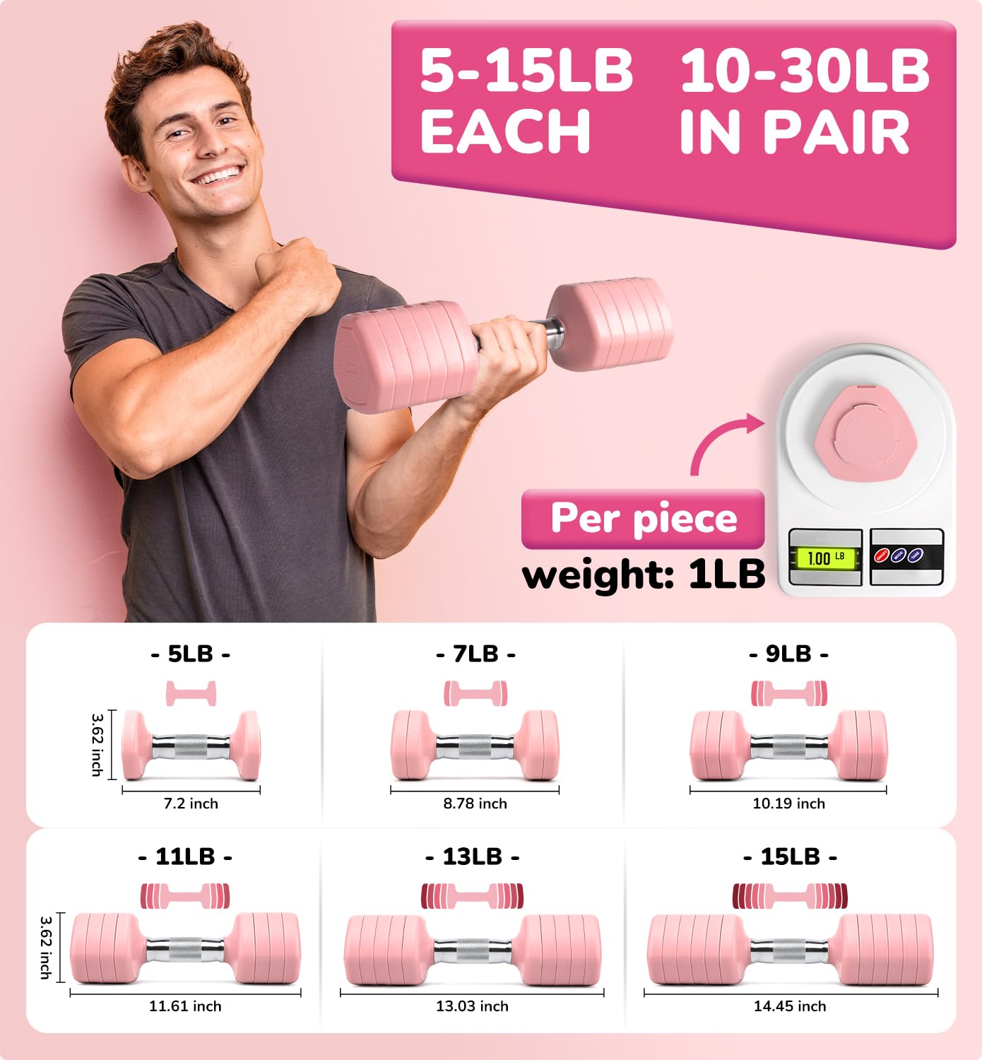 Adjustable Dumbbell Set of 2, 10LB 20LB 30LB Weight Set | Hand Weights for Women Men, Dumbbells for Home Gym Outdoor Exercise & Muscle Toning Weight Loss Rehab Strength Training