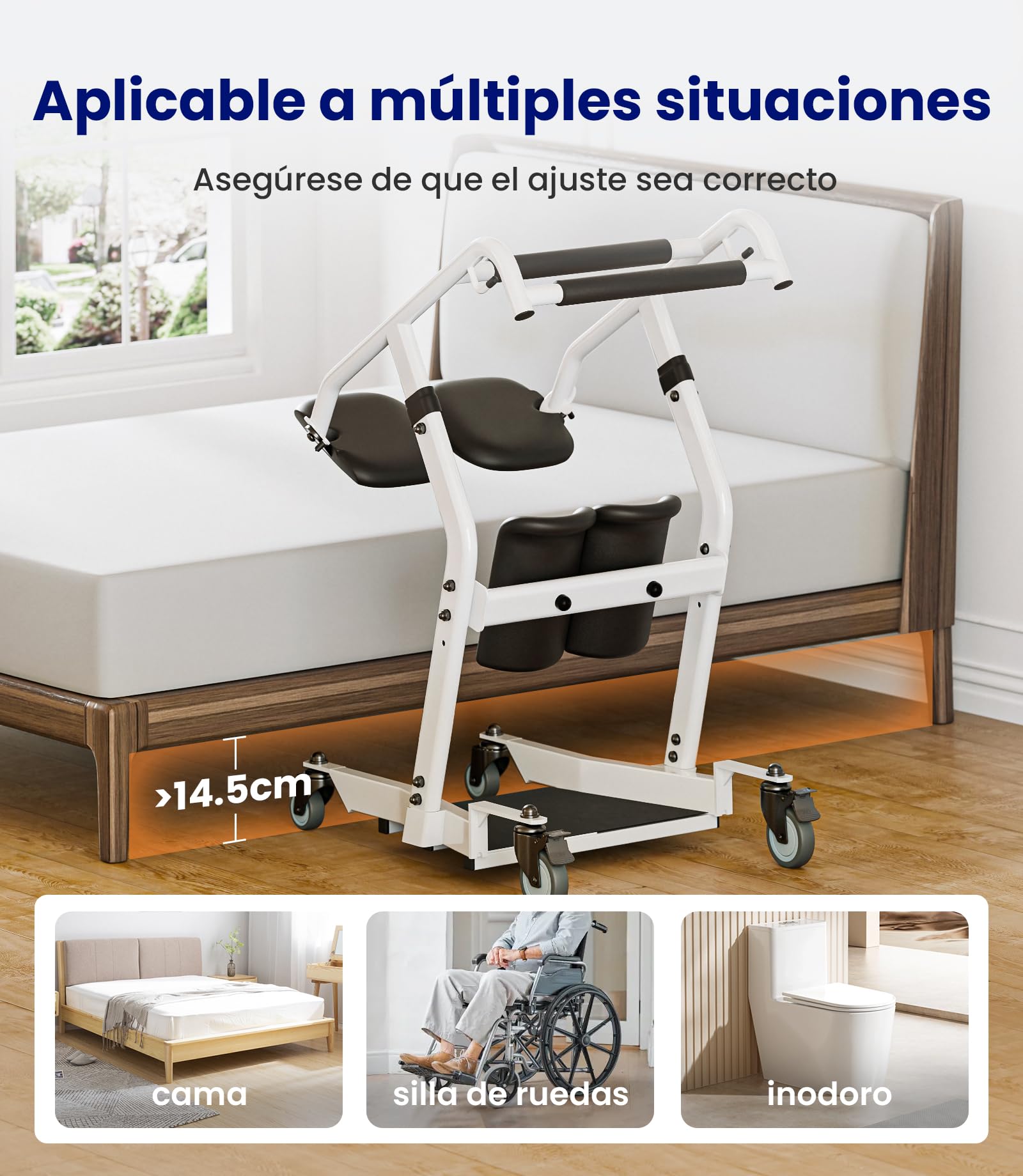 VOCIC AY03 Grúa de bipedestación, transferencia sentado-de pie 180 kg | Mayores en casa, ayuda transferencia cama silla WC, elevador móvil para cuidados diarios, capacidad 180KG