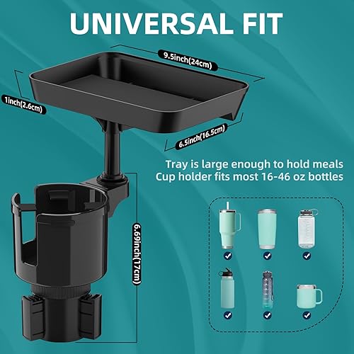 Miniatura 5 de Bandeja portavasos, adaptador expansor de portavasos para automóvil, mesa de bandeja de alimentos de coche de 9.5 pulgadas para comer, artículos