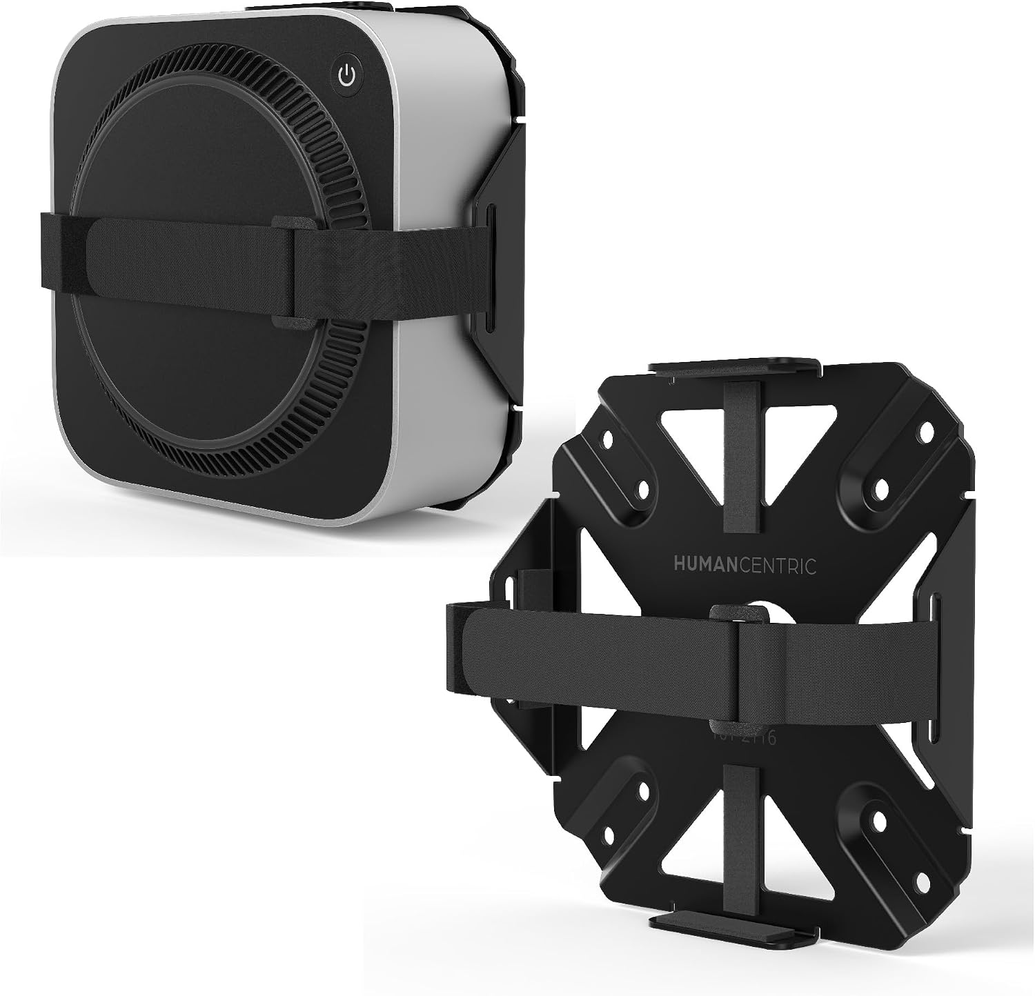 HumanCentric Mount Compatible with 2024 Mac mini, Custom Mount Adapter for Wall, Rack, Under Desk, Behind Monitor, 75x75mm and 100x100mm VESA Patterns, Does Not Work with Older Models