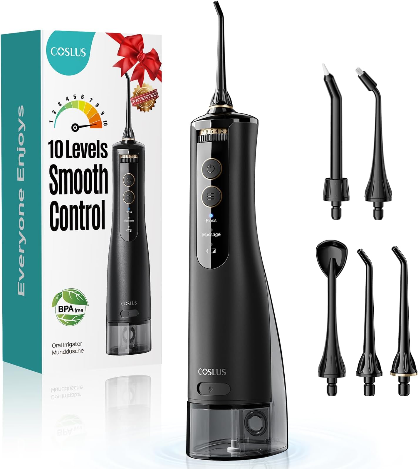 E40 Portable Water Flosser for Teeth: 10 Pressure Settings Professional Water Dental Pick for Orthodontic, Braces & Sensitive Gums - Cordless for Travel Use, for Adults Teens, BPA-Free