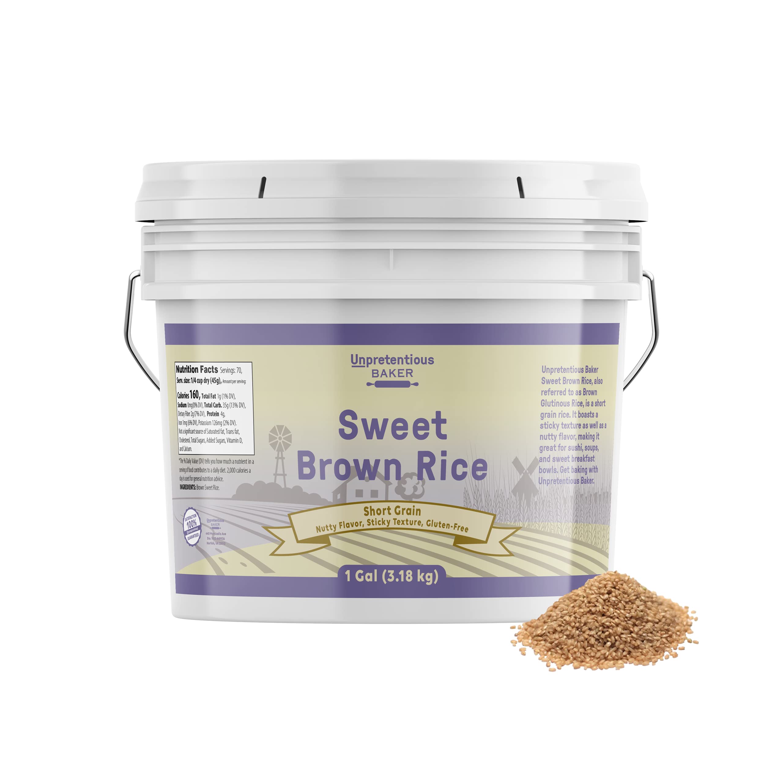 Unpretentious Sweet Brown Rice, 1 Gallon, Gluten-Free, Brown Glutinous Rice, Soft & Chewy