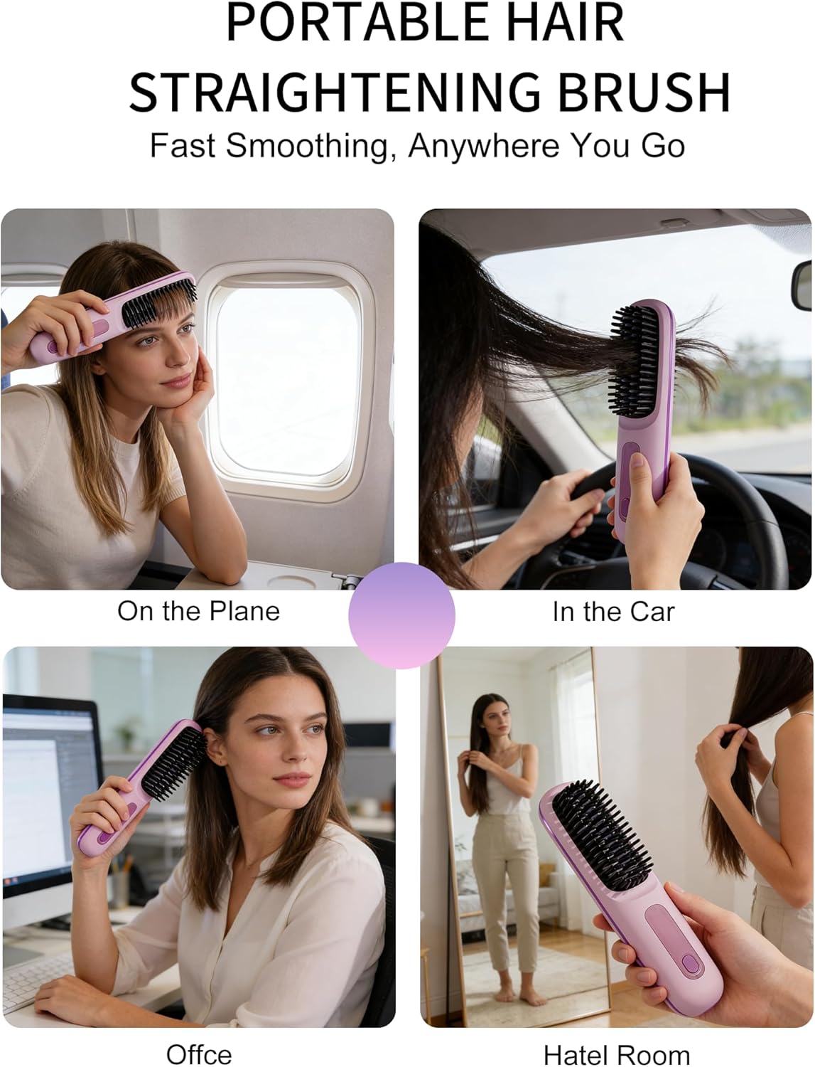 Go Brush Pro 2026, Portable Straightener Brushs for Travel, with LCD Temperature Display, Fast Heating Cordless Mini Hair Brushs (Blue) - Image 5