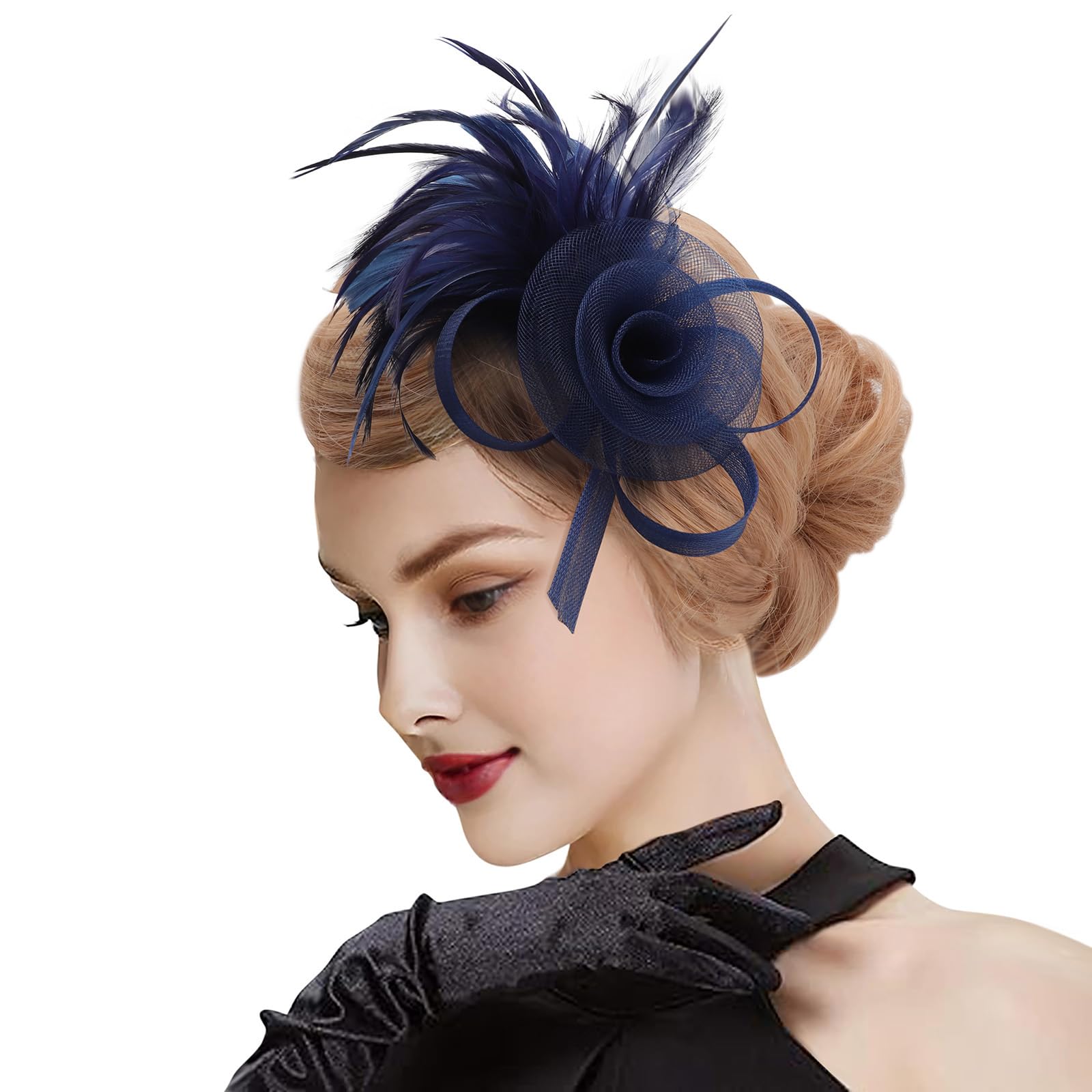 DRESHOW Fascinatori Cappello Fiore Mesh Piume Accessori Cocktail Party Accessori Cappello Elegante in Rete, per Feste, Cocktail, Matrimoni per Ragazze e Donna