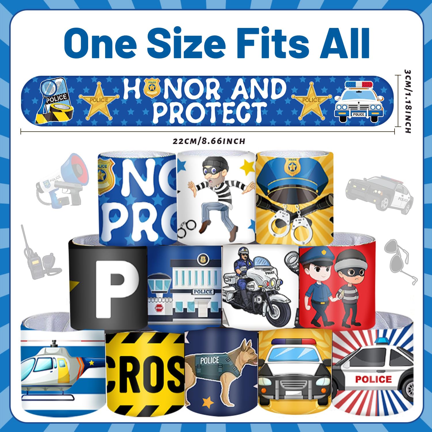 YYMYMGJ 48PCS Police Party Favors Police Slap Bracelets Police Bracelets Wristbands for Police Themed Birthday Party Supplies Gifts Decorations Kids Classroom Rewards Prizes Carnival Christmas