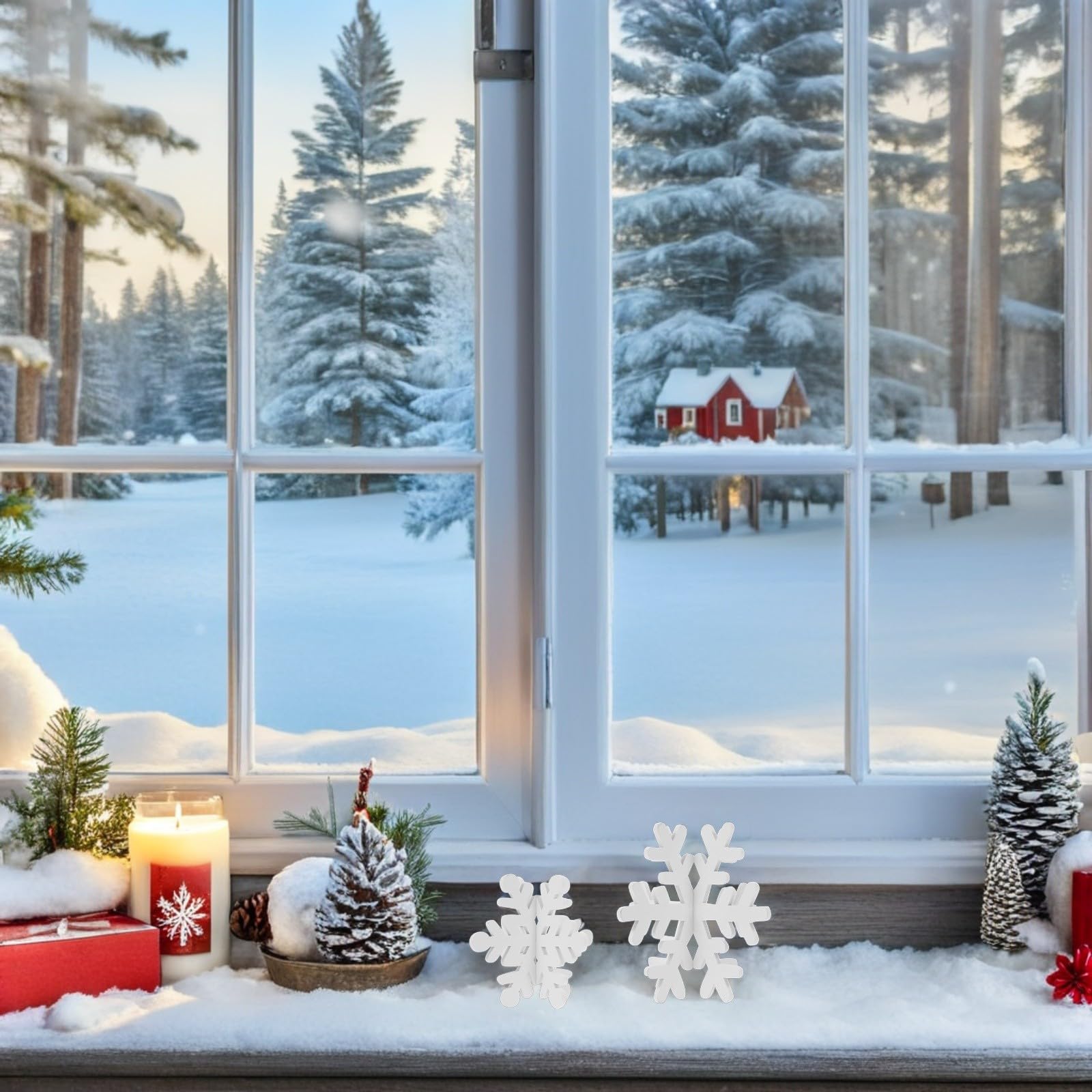 TOYANDONA 32 Pezzi Decorazione Natalizia Fiocco di Neve in Legno Bianco 3d