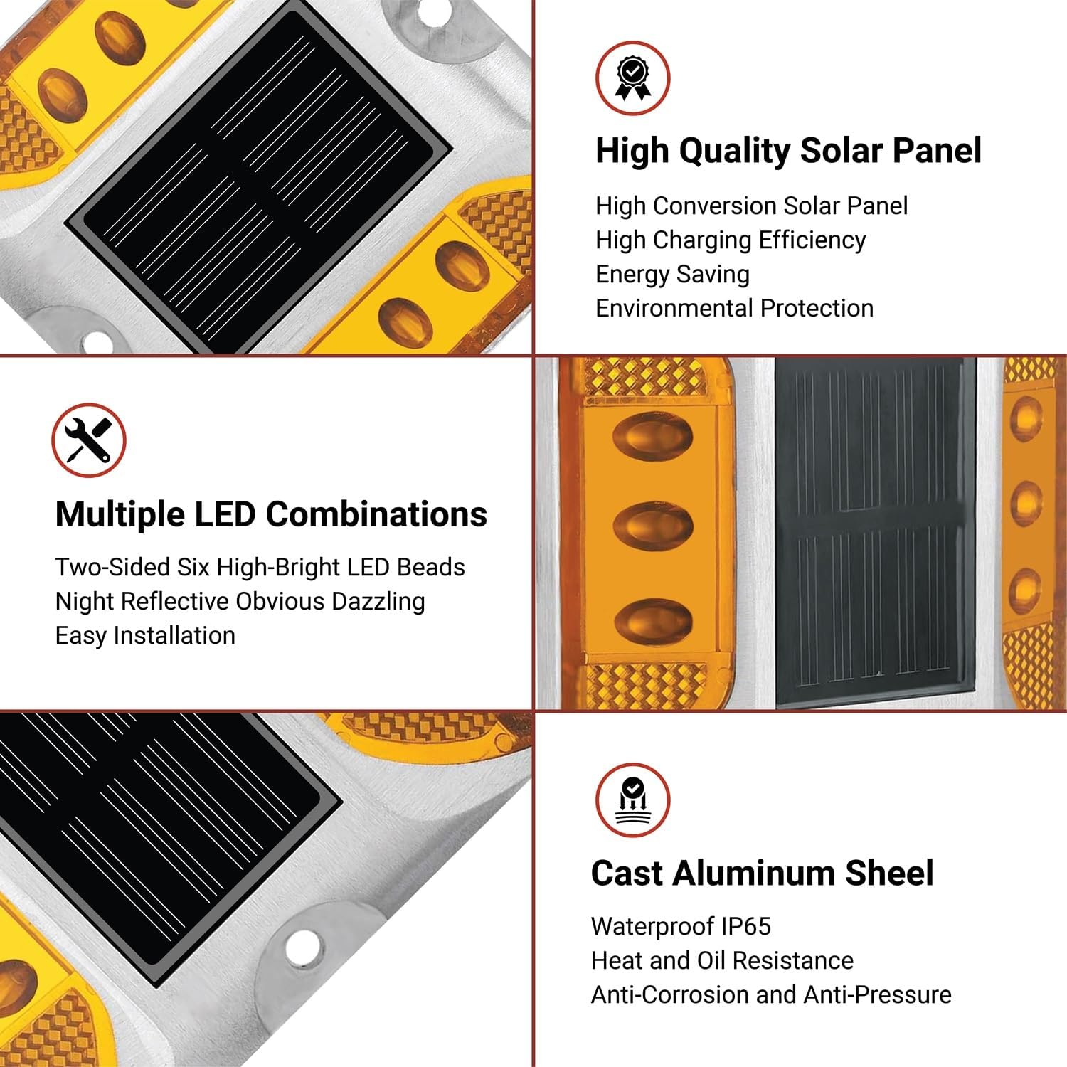 Epyz Solar Road Stud Light Outdoor Waterproof 6 LED Deck Lights for Driveway, Dock, Markers, Step, Staircase, Garden, Ground, Sidewalk, Yard [ Aluminium Alloy ] [ Pack of 1, Warm Yellow Flashing ]