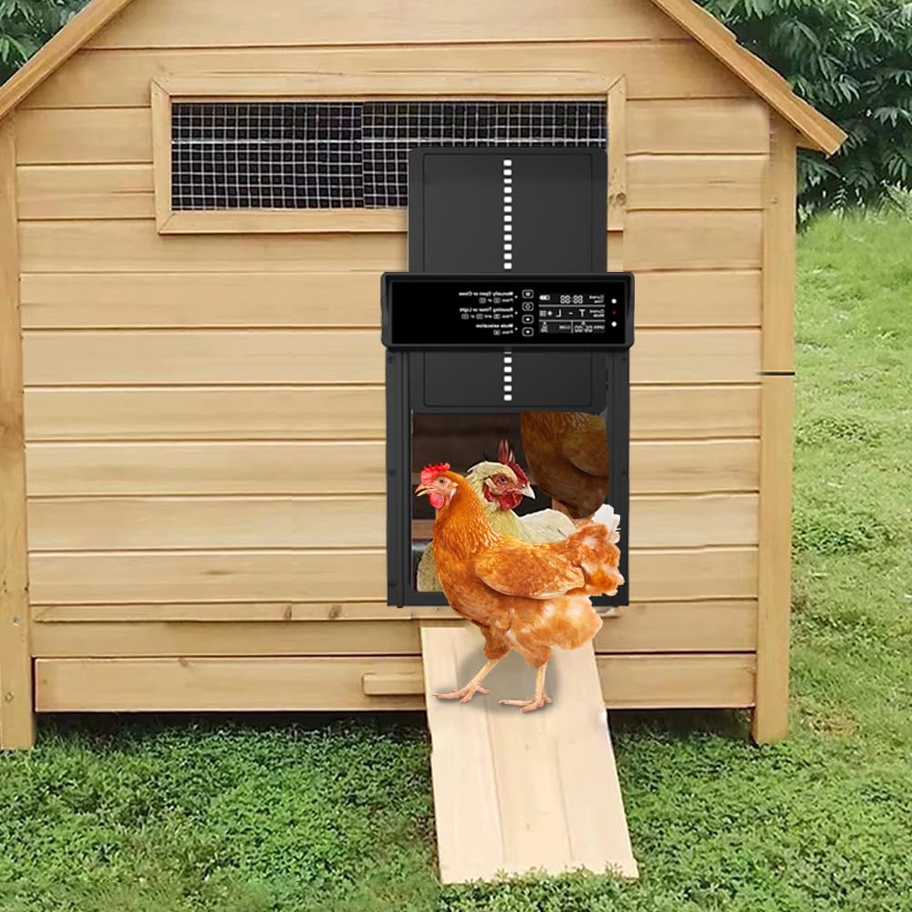 Porte Poulailler Automatique Solaire, Aluminium Renforcé pour Poules, avec Minuterie, Capteur de Lumière, Télécommande, Étanche IP45, Anti-Pincement Intelligent Porte Poulailler Automatique