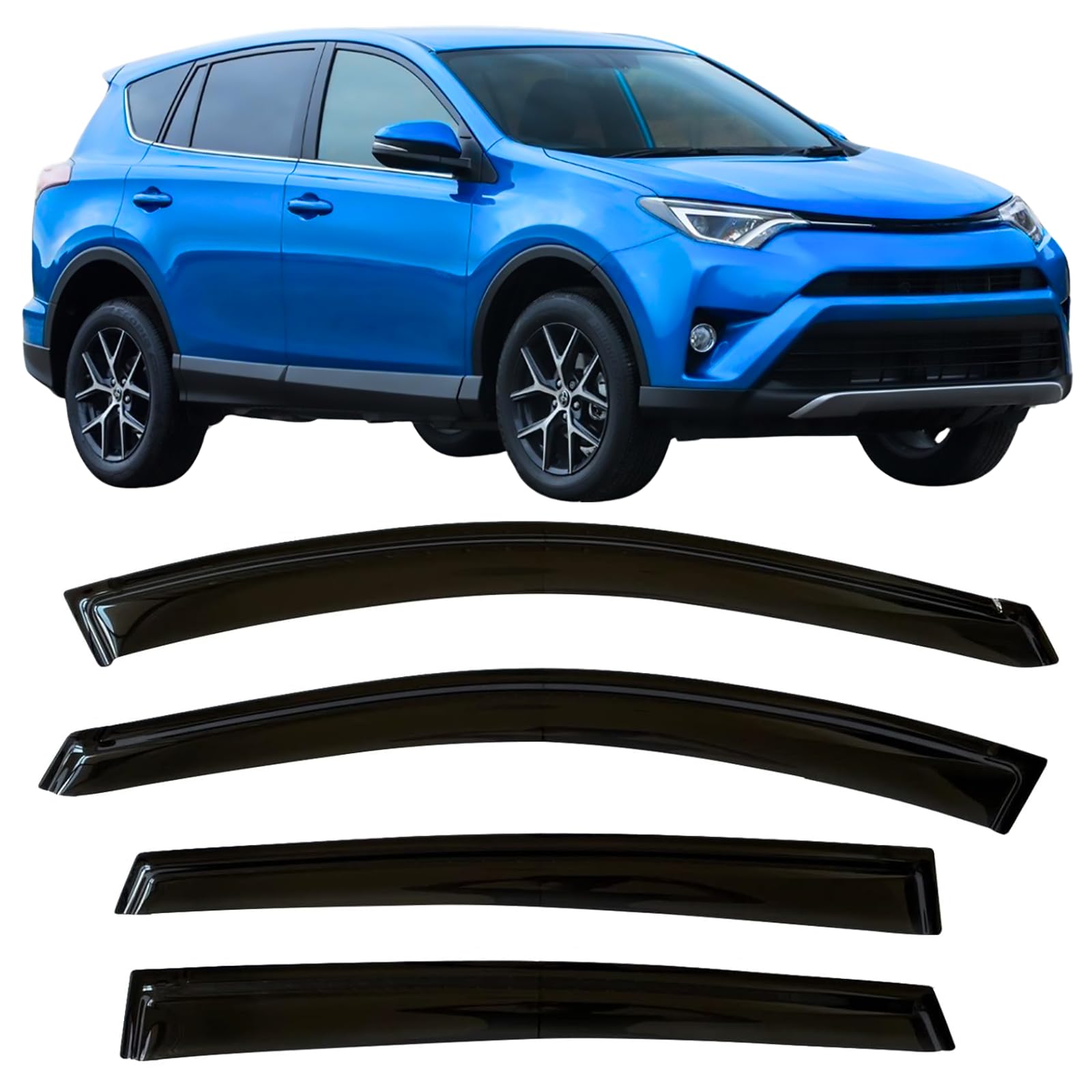 2013-2018 Tape-On Rain Guards Side Window Deflector Visors for Toyota RAV4 LE XLE SE Limited Platinum Black 2014 2015 2016 2017