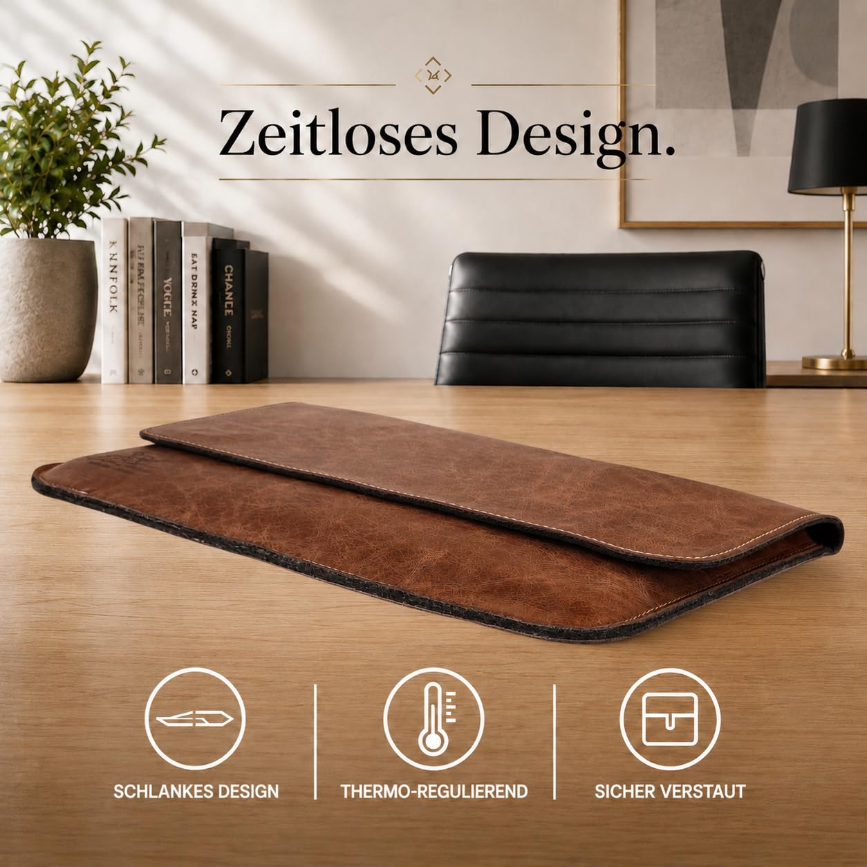 Centaur Custodia per laptop di alta qualità in vera pelle italiana e 100% feltro di lana, realizzata in Germania, elegante custodia con scomparto extra, custodia protettiva per notebook da 14