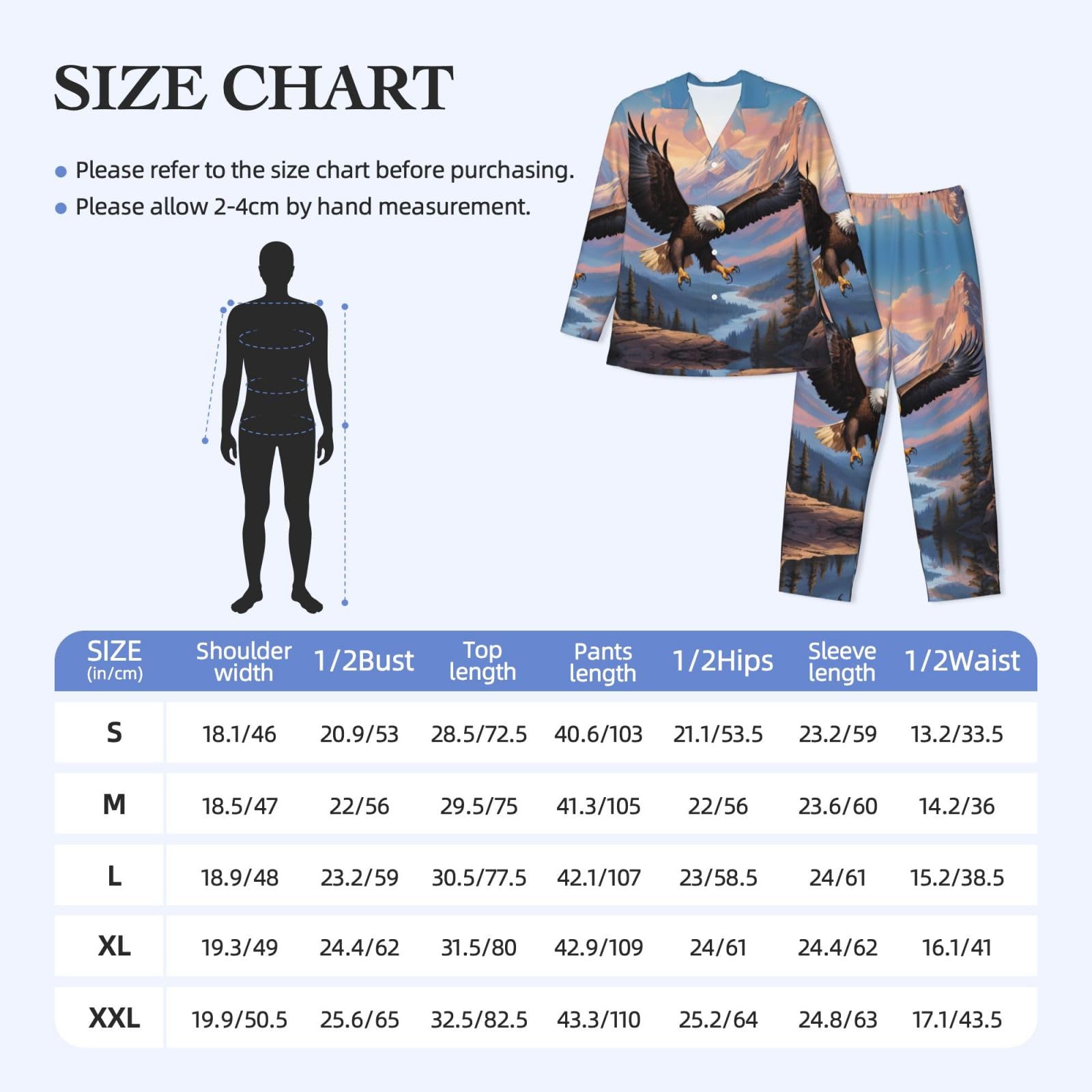 Soaring Eagle Ensemble pyjama à manches longues pour homme avec poches latérales pratiques