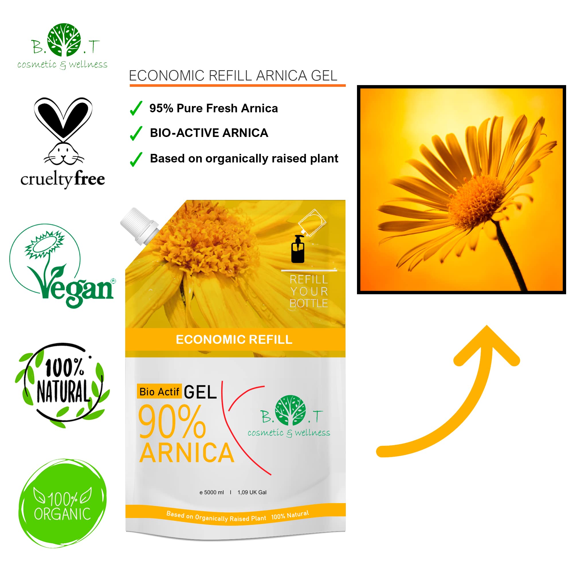 Gel Arnica Concentré Arnica Extra Forte Massage et Relaxation Gel Chauffante de Massage Musculaire, Soulage les Jambes Recuperation Musculaire Sportif Gel - Format Économique 5000 ml