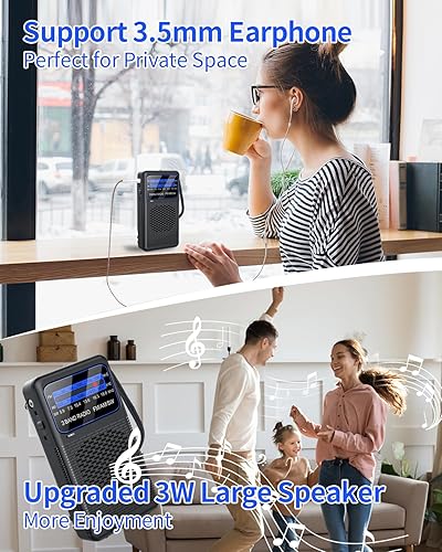 Miniatura 4 de Radio de bolsillo de 3 bandas, radio portátil AM FM SW funciona con pilas con onda corta, radios de transistor de clip trasero con linterna LED de