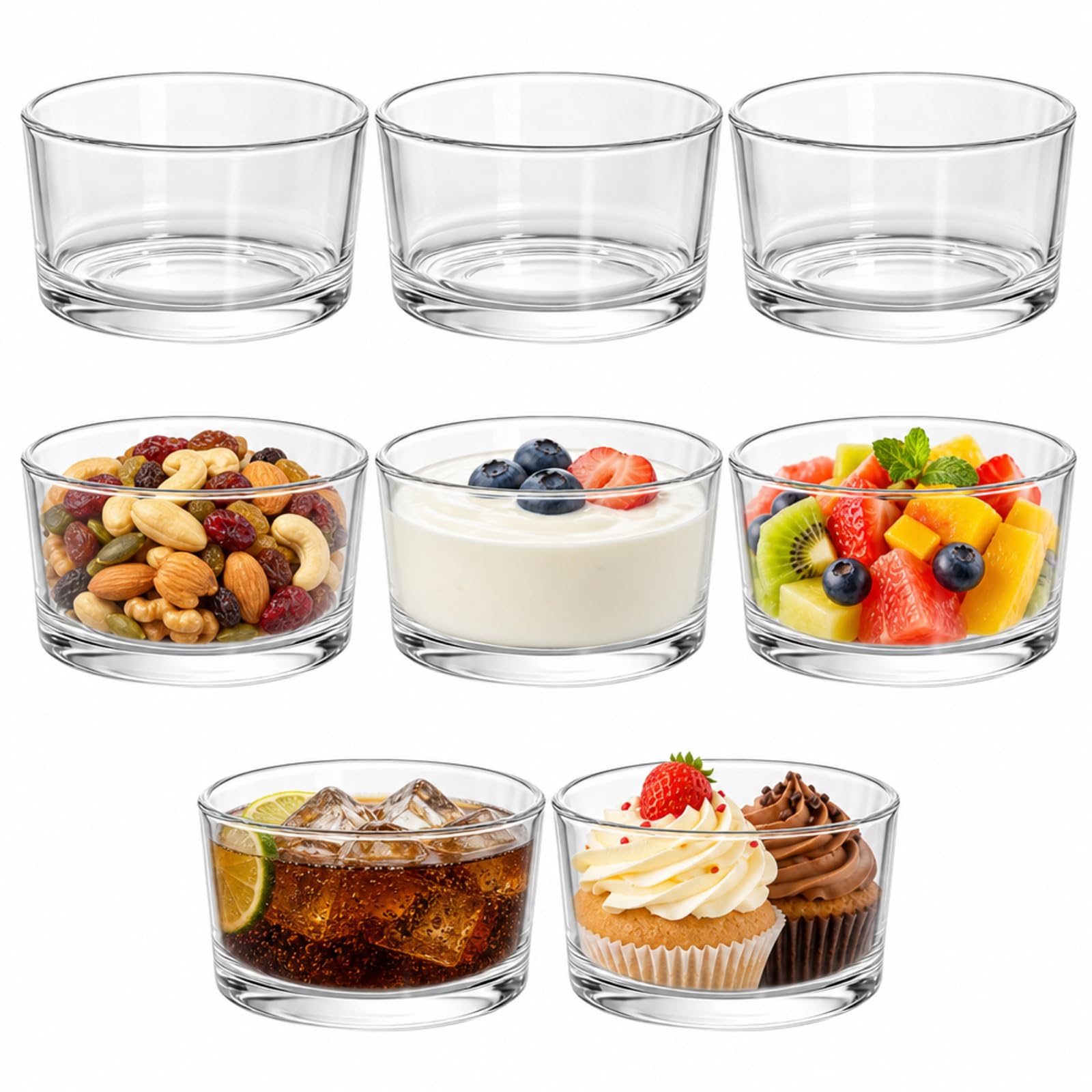 8 Pezzi Tazze Da Dessert in Vetro, 200 ml, Piccole Ciotole da Dessert per Tiramisù, Budino, Gelato, Yogurt, Bicchieri Trasparenti
