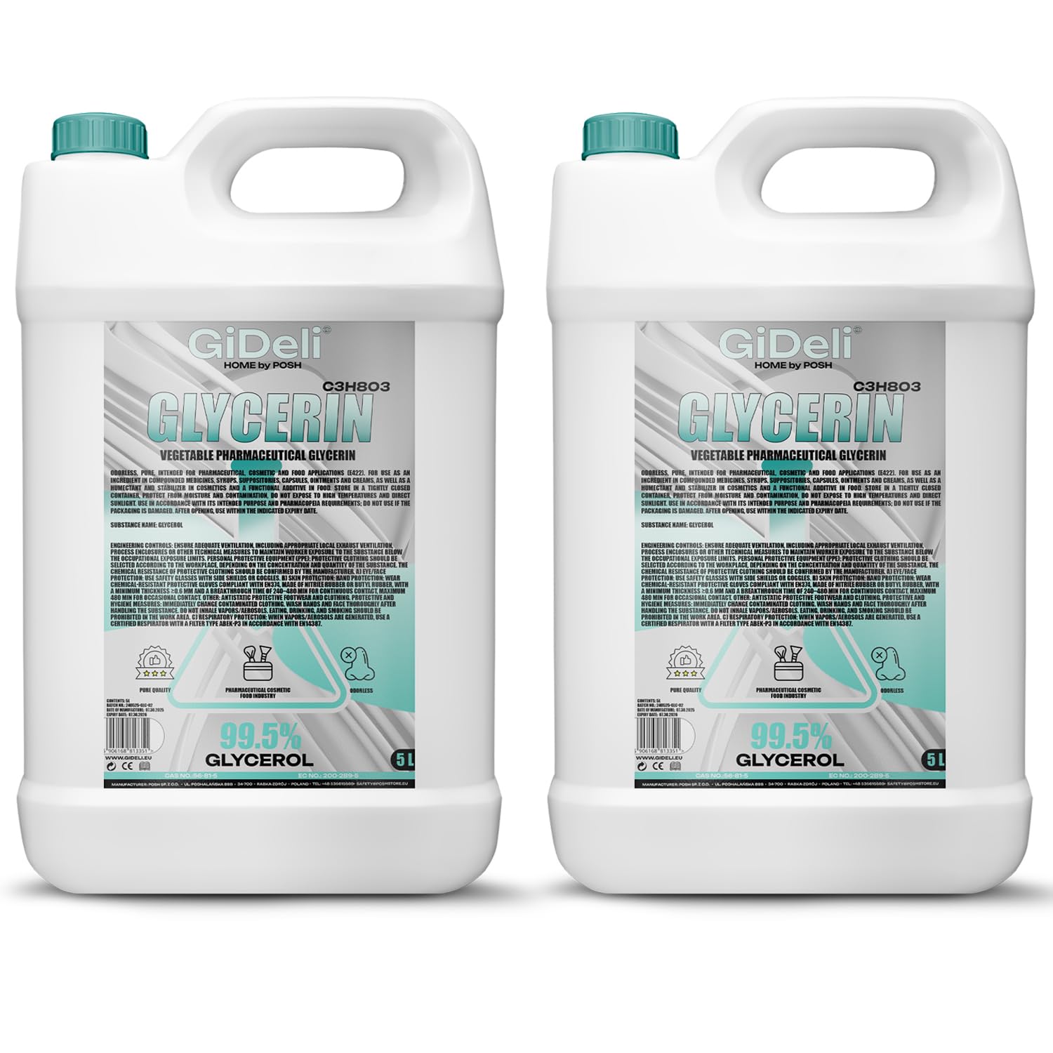 GiDeli Glicerina 99,5% pura 2 x 5L glicerina VG qualità farmaceutica E422 vegetale, vegano, inodori