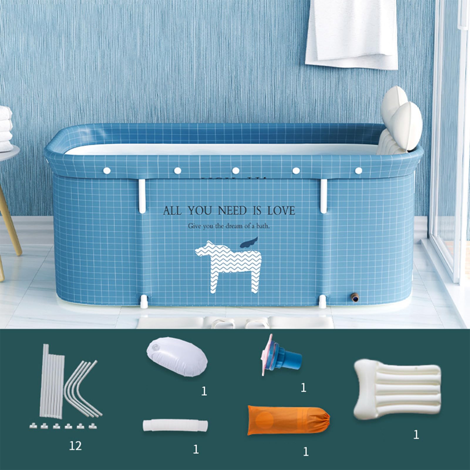 Vasca da bagno pieghevole portatile, in PVC, 120 x 50 cm, indipendente, rettangolare, stile 1, lucidata, 3 kg, per interni ed esterni