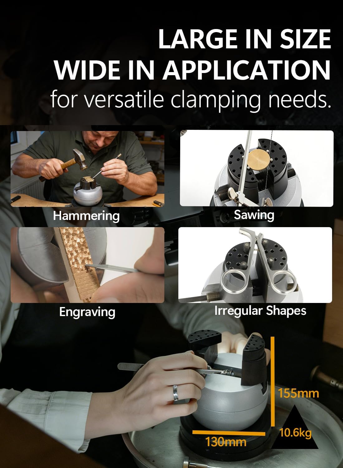 Jewelry Ball Vise 3.74 inch Engraving Tool, 360° Rotating Jewelry Setting Professional Tool, Ball Vise Complete Standard Hand Tool Set with 71 Attachments Standard Block HH-A03C