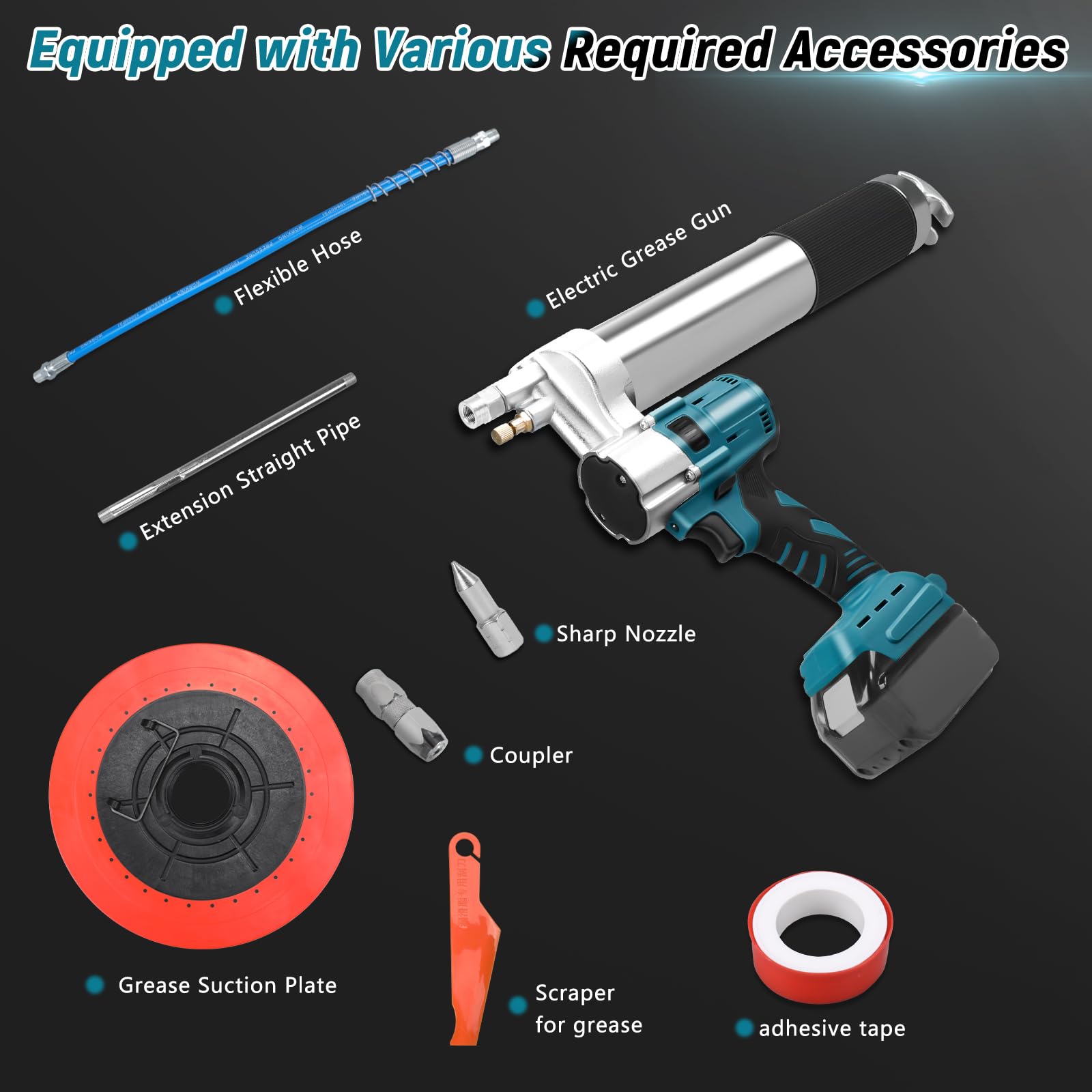 WingFly Pistola Engrasadora inalámbrica para Makita 18 V Batería, 13000 PSI, motor sin escobillas, cartuchos de grasa de 650 ml, para engrasar vehículos y máquinas (sin batería)