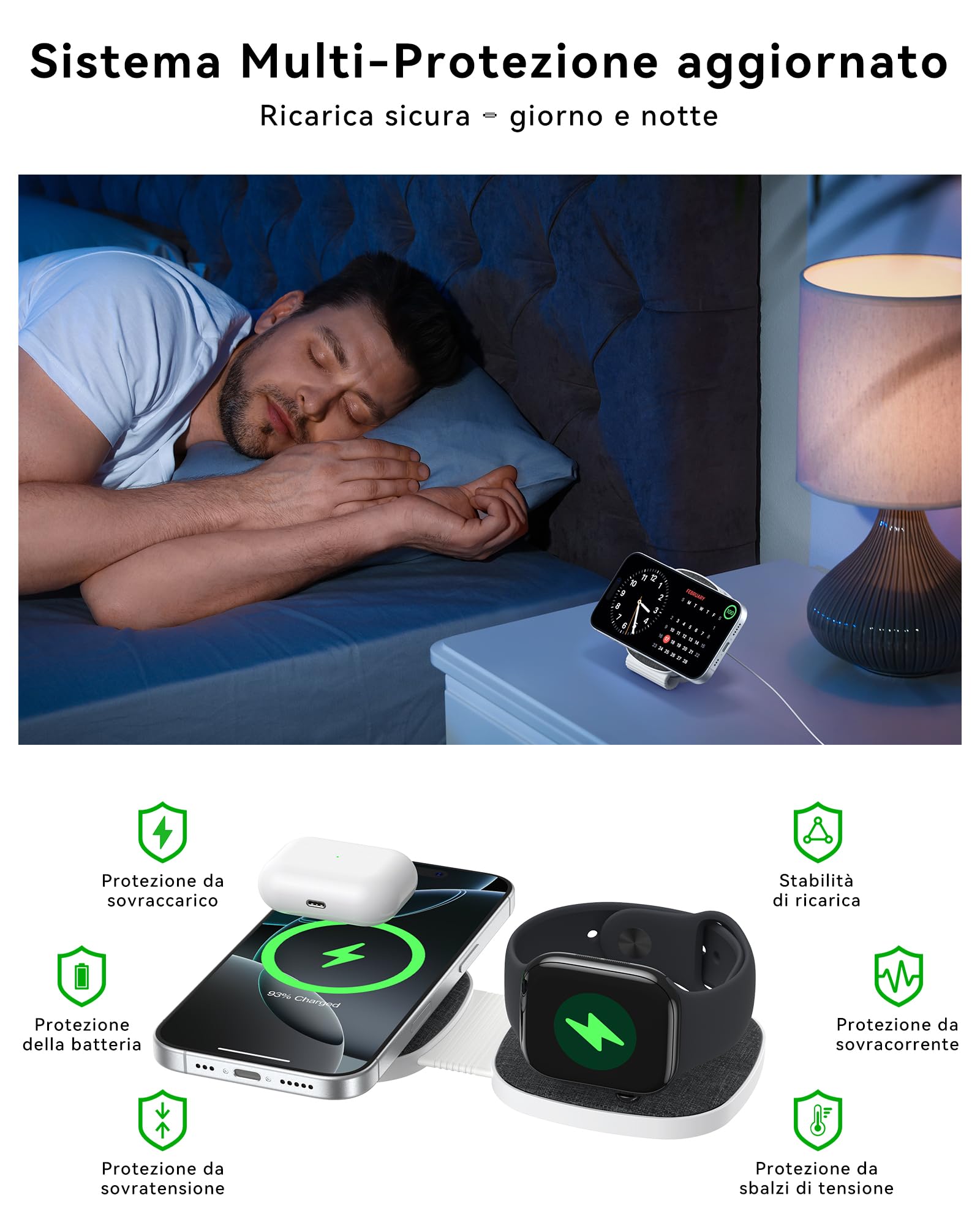 2 in 1 Caricatore Wireless per MagSafe Stazione Ricarica Pieghevole per iPhone 17, Air, 16, 15, 14, 13, 12 Series, per Apple Watch 11 10 9 8 7 6 5 4 3 2 SE/Ultra, per AirPods Magnetico