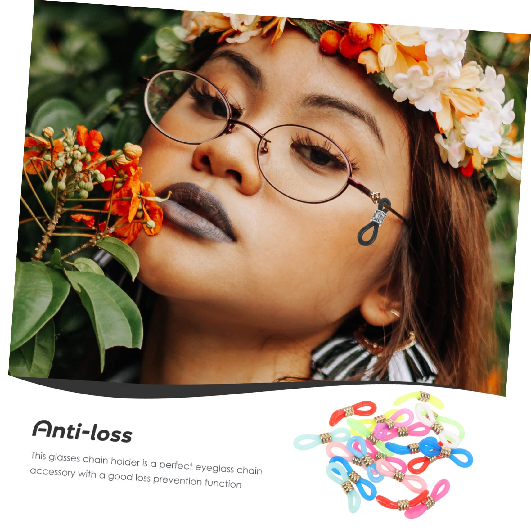 COLLBATH 60 Pièces Embouts de Chaînettes pour Lunettes en Silicone Antidérapants Connecteurs Réglables en Métal pour Support et Prévention de Perte D'accessoires Lunettes Couleur Aléatoire