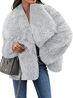 TANKANEO Women's Cropped Faux Fur Jacket - Shaggy Open Front Long Sleeve Winter Coat Warm & Stylish
