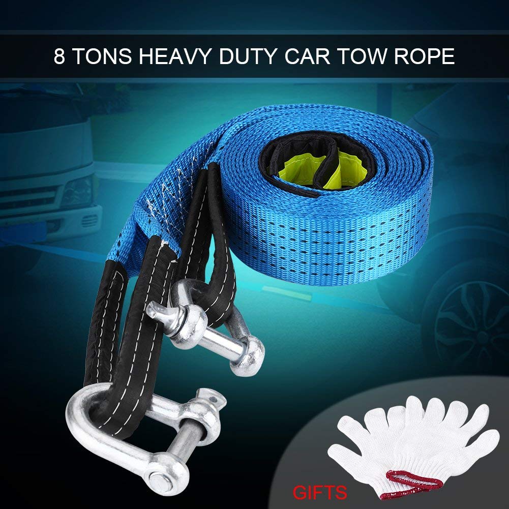 Trekkoorden 8 Ton 18000LB Capaciteit Auto Aanhangwagen Trekkoord - Hoge sterkte Nood Off Road Trekkoord Kabel met Reflecterende Strip Haken 5meter/16.4ft Standaard Sleepkabels