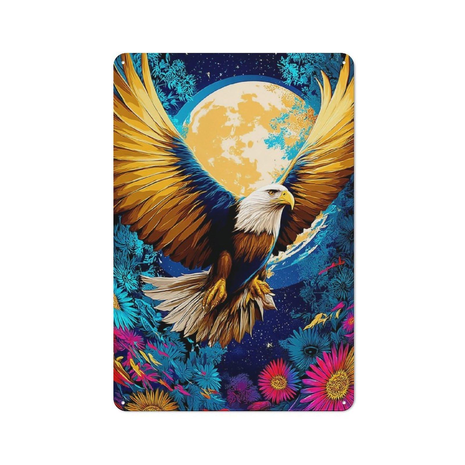 Junmoney Eagle Moonlit Flight Artwork Rustic Metal Plaque 30X20cm For Hobby Room Or Studio, For Creative Interior Collectors