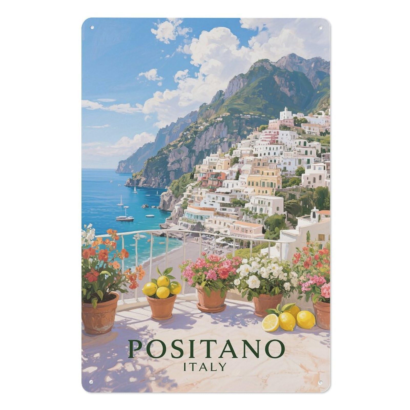 Positano Italy Retro Design Tin Painting Vintage Tin Sign 08x12inch(20x30cm) Wall Art for Home Office Bedroom Living Room Cafes Wall Decor