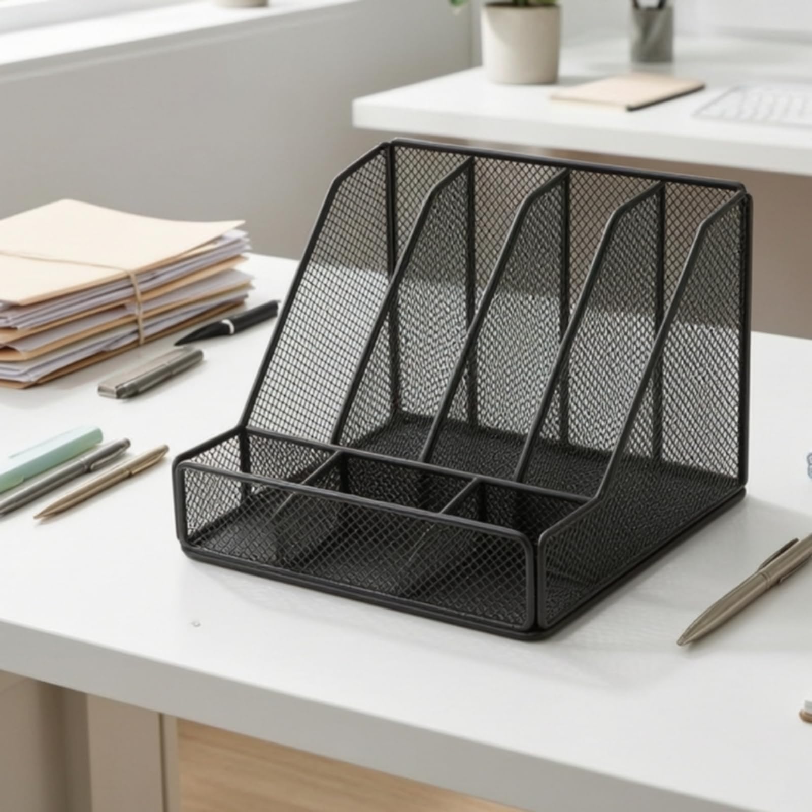 Office Document Organizer Portadocumenti Scrivania Organizer Ufficio Portacartelle Porta Documenti con Scomparti Verticali in Metallo a Rete
