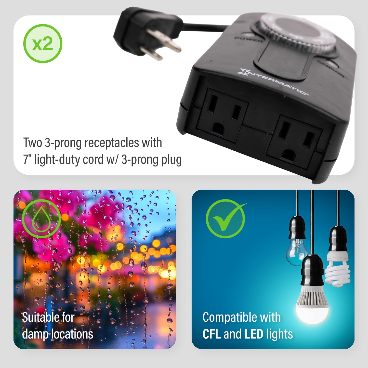 Intermatic HB51K Timer per sensore di luce all'alba per esterni, 8-amp, 2 uscite, Nero